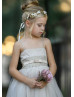 Gray Lace Tulle Ankle Length Country Flower Girl Dress